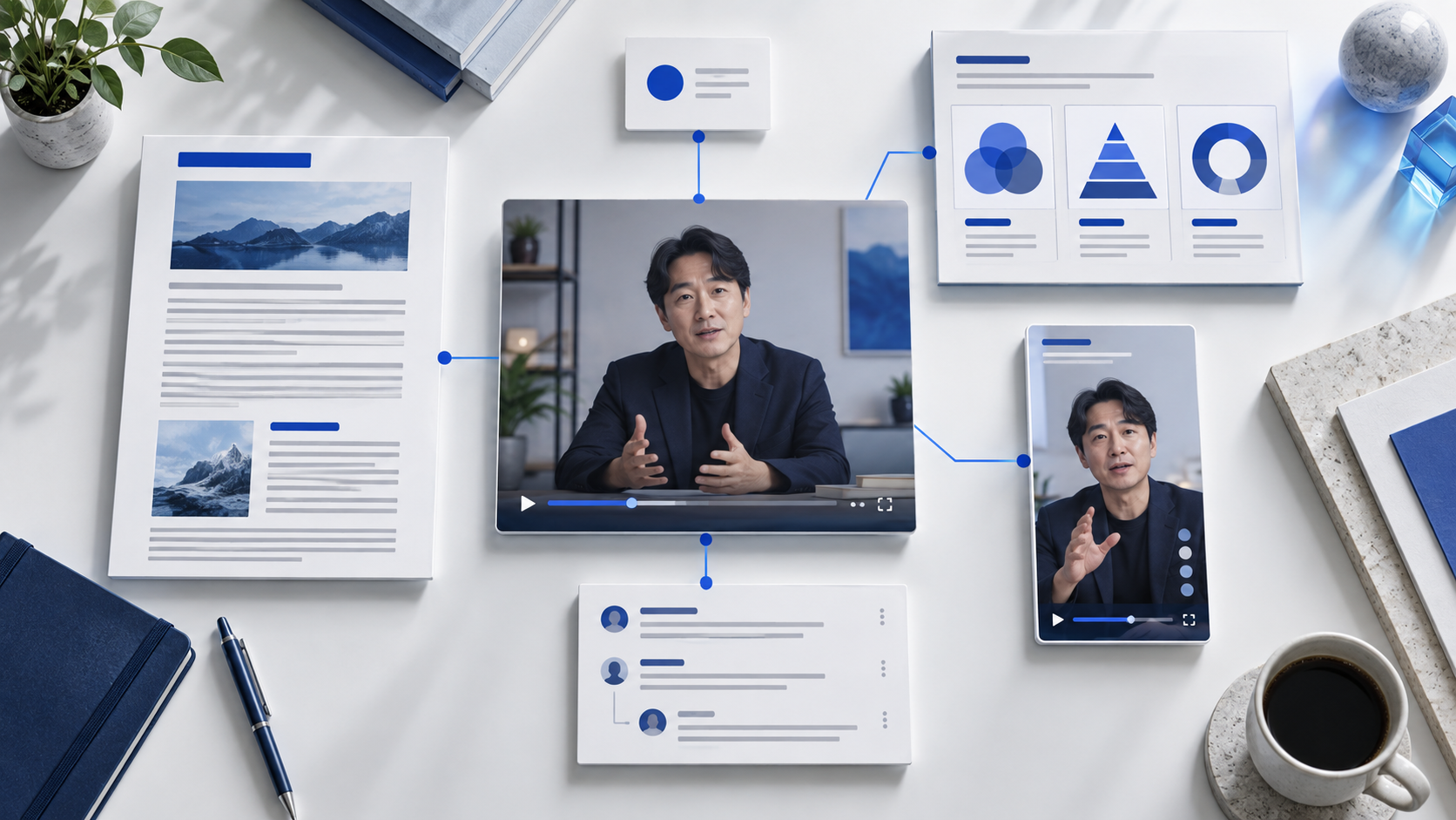 영상과 블로그, SNS로 확장하는 미래 콘텐츠 운영의 개념 이미지
